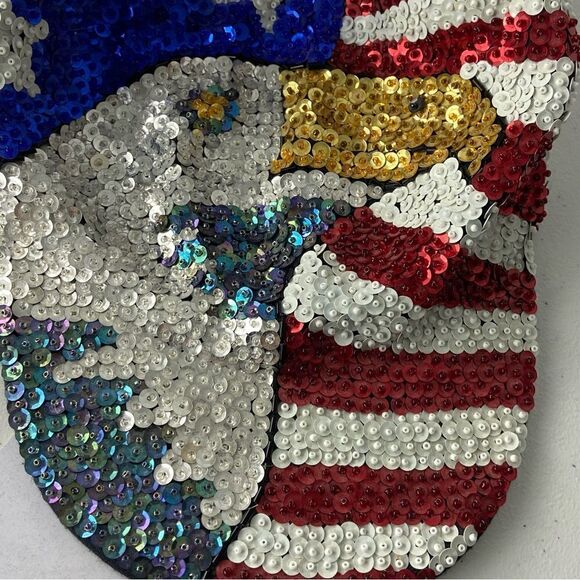 American Flag All Over Sequined Ball Cap Eagle Stripes Stars Patriotic USA OS - Picture 7 of 14